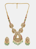 Thumbnail for Ruby Raang 22k Gold Polished Long Kundan Heavy Maharani Necklace With Earrings - Distacart