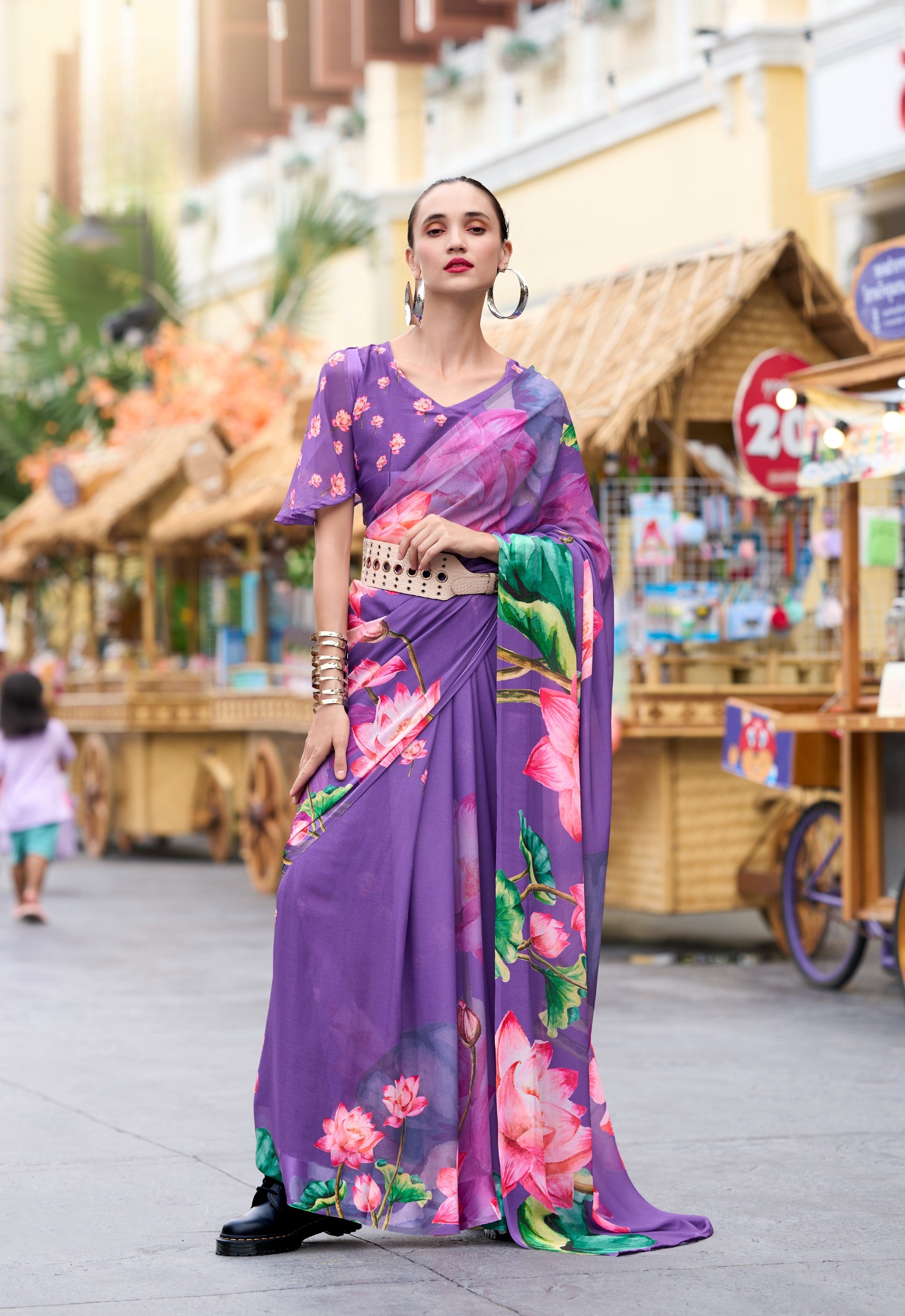 Anaita Lavender Designer Printed Pure Georgette Saree With Blouse - Distacart