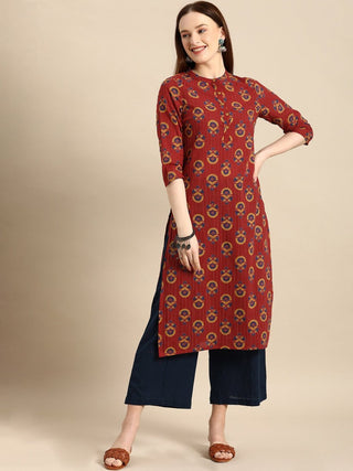 All About You Women Brown Ethnic Motifs Printed Regular Kurta - Distacart