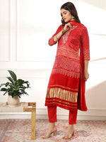 Thumbnail for Yufta Red Gajji Silk Zari_Work Kurta Dupatta Pant Set - Distacart