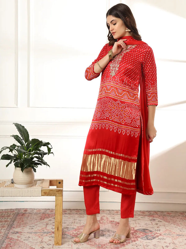 Yufta Red Gajji Silk Zari_Work Kurta Dupatta Pant Set - Distacart