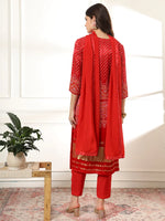 Thumbnail for Yufta Red Gajji Silk Zari_Work Kurta Dupatta Pant Set - Distacart