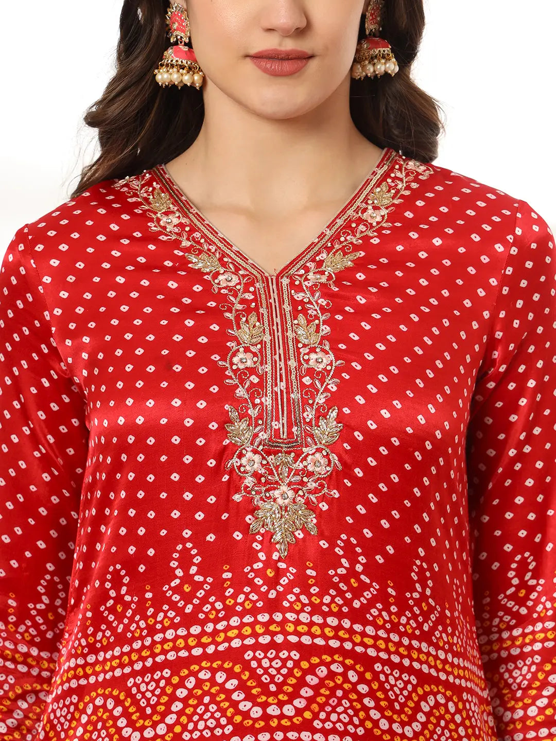 Yufta Red Gajji Silk Zari_Work Kurta Dupatta Pant Set - Distacart