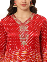 Thumbnail for Yufta Red Gajji Silk Zari_Work Kurta Dupatta Pant Set - Distacart