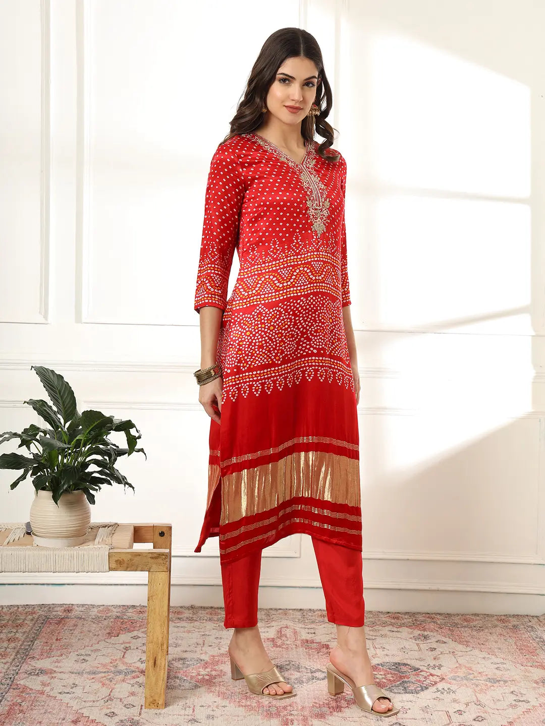 Yufta Red Gajji Silk Zari_Work Kurta Dupatta Pant Set - Distacart
