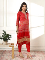 Thumbnail for Yufta Red Gajji Silk Zari_Work Kurta Dupatta Pant Set - Distacart
