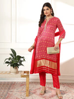 Thumbnail for Yufta Pink Gajji Silk Zari_Work Kurta with Trousers with dupatta Set