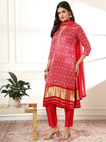 Thumbnail for Yufta Pink Gajji Silk Zari_Work Kurta with Trousers with dupatta Set