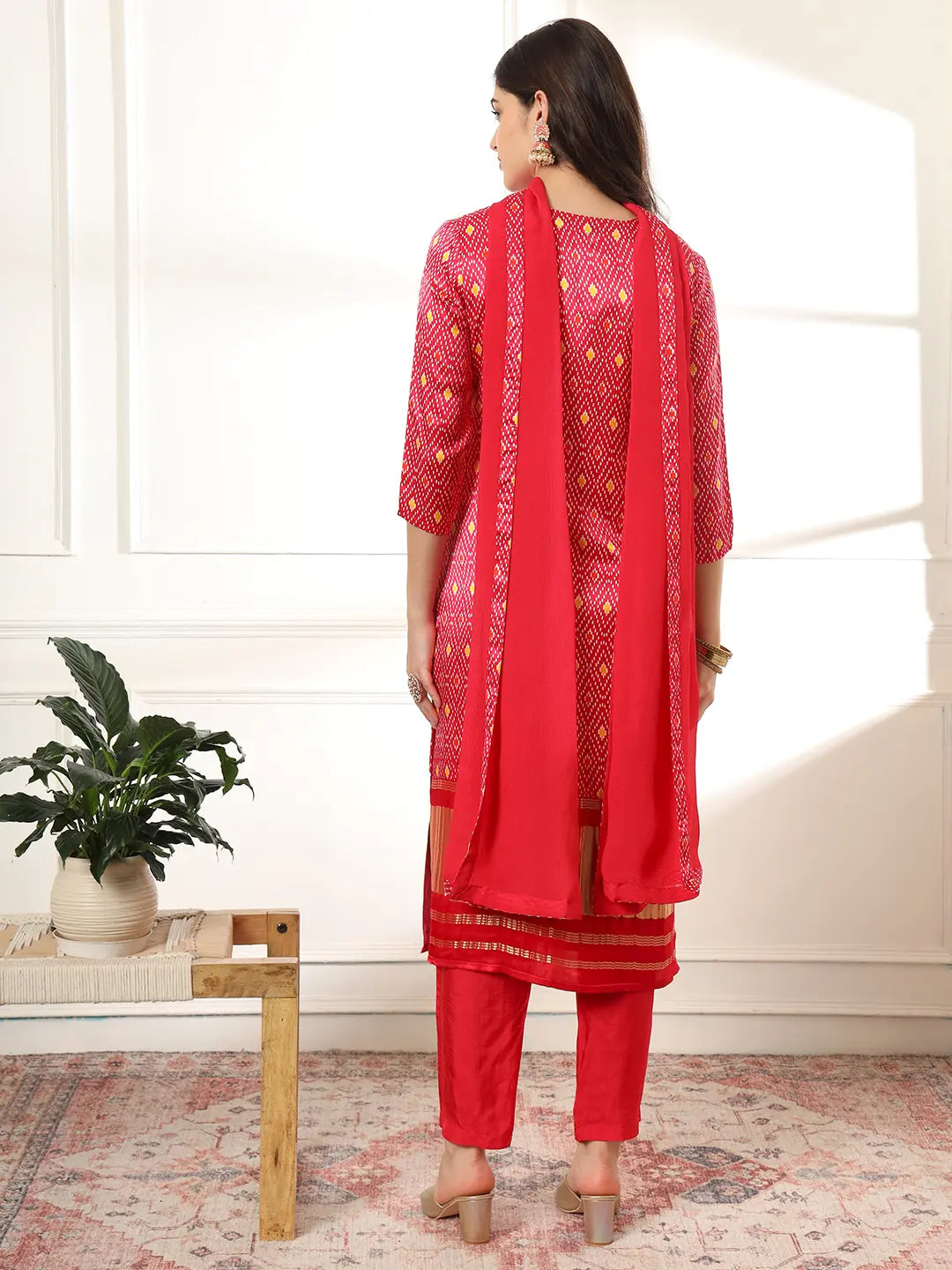 Yufta Pink Gajji Silk Zari_Work Kurta with Trousers with dupatta Set