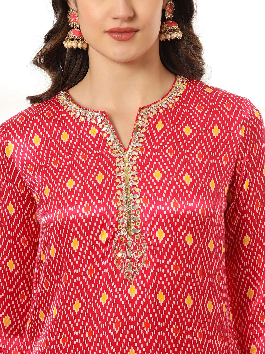 Yufta Pink Gajji Silk Zari_Work Kurta with Trousers with dupatta Set