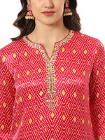 Thumbnail for Yufta Pink Gajji Silk Zari_Work Kurta with Trousers with dupatta Set