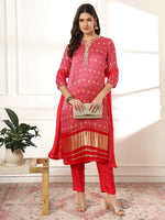 Thumbnail for Yufta Pink Gajji Silk Zari_Work Kurta with Trousers with dupatta Set