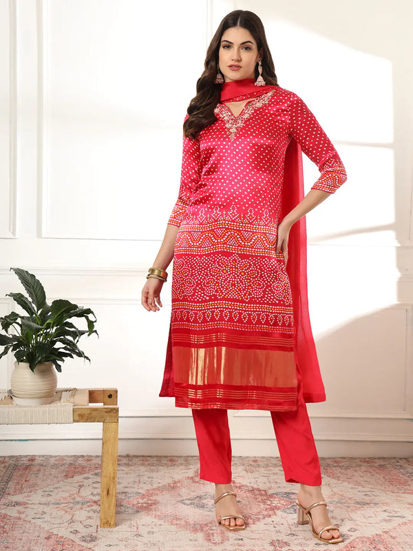 Yufta Hot Pink Gajji Silk Zari_Work Kurta Dupatta Pant Set - Distacart