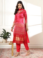 Thumbnail for Yufta Hot Pink Gajji Silk Zari_Work Kurta Dupatta Pant Set - Distacart