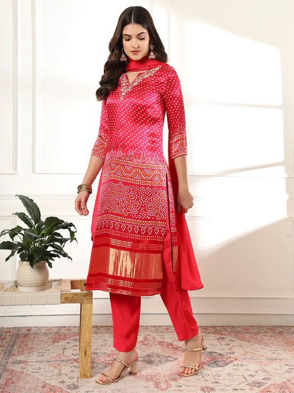 Yufta Hot Pink Gajji Silk Zari_Work Kurta Dupatta Pant Set - Distacart
