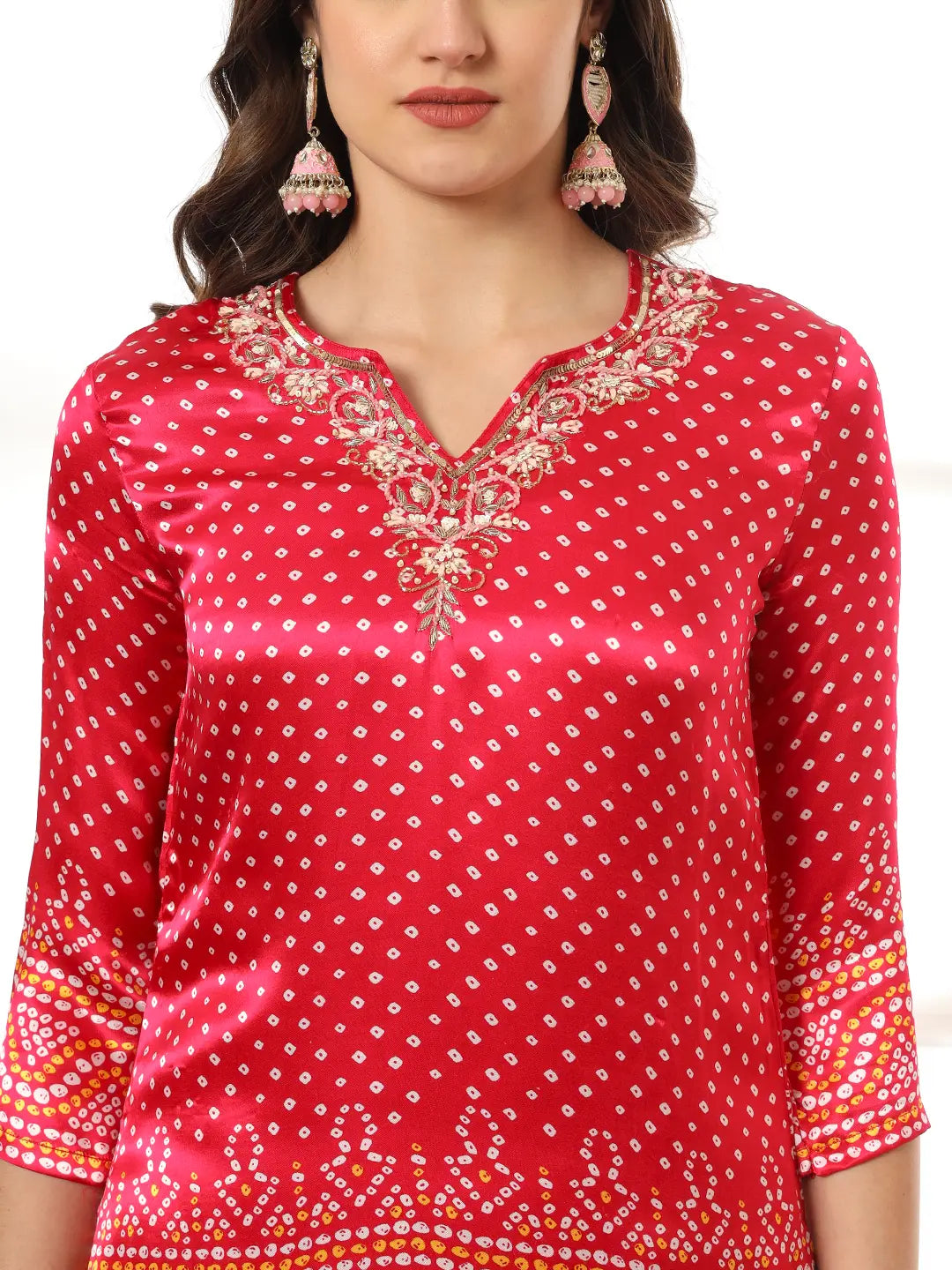 Yufta Hot Pink Gajji Silk Zari_Work Kurta Dupatta Pant Set - Distacart