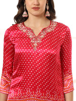 Thumbnail for Yufta Hot Pink Gajji Silk Zari_Work Kurta Dupatta Pant Set - Distacart