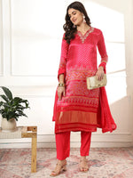 Thumbnail for Yufta Hot Pink Gajji Silk Zari_Work Kurta Dupatta Pant Set - Distacart
