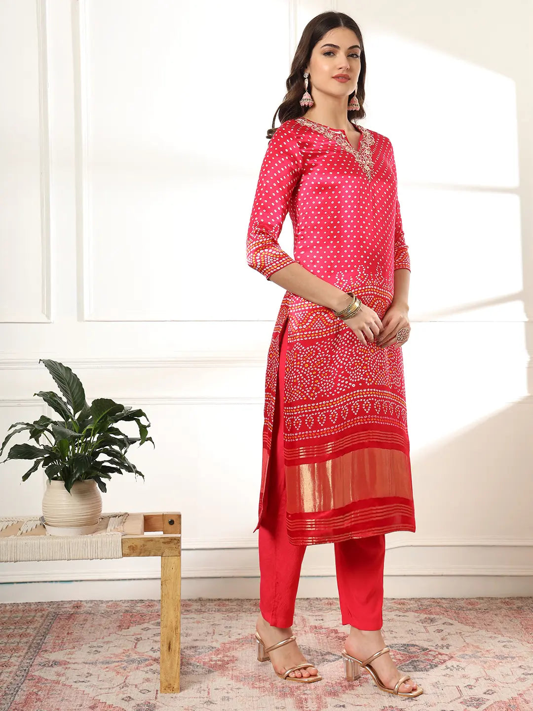 Yufta Hot Pink Gajji Silk Zari_Work Kurta Dupatta Pant Set - Distacart