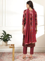 Thumbnail for Yufta Burgundy Gajji Silk Kurta Dupatta Pant Set - Distacart
