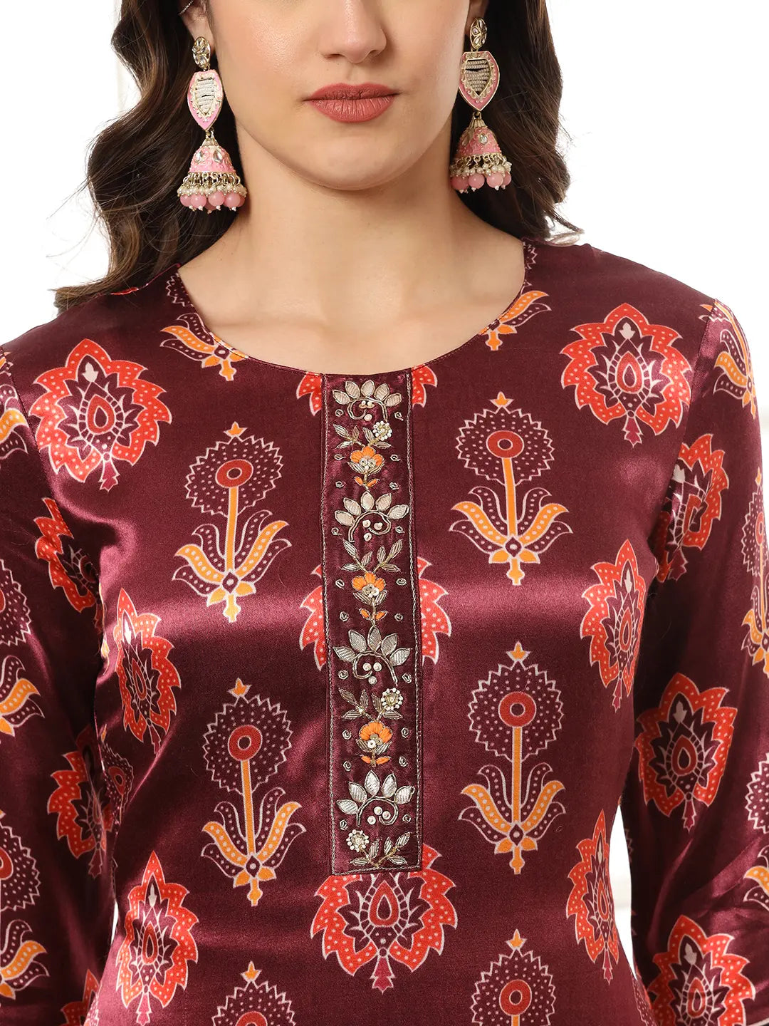 Yufta Burgundy Gajji Silk Kurta Dupatta Pant Set - Distacart