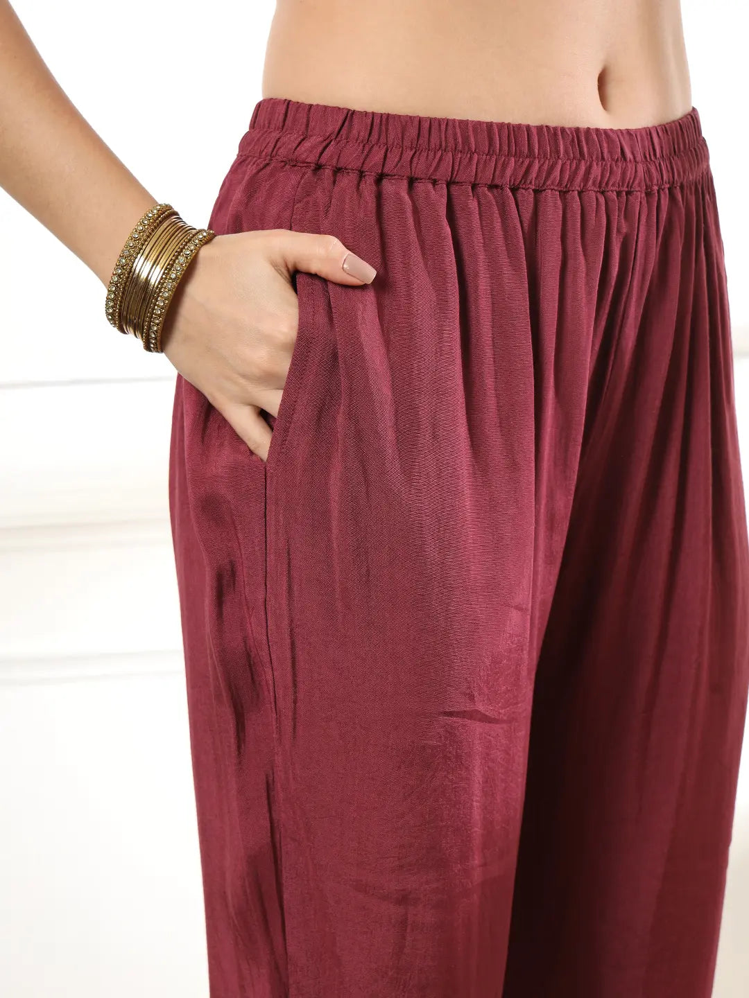 Yufta Burgundy Gajji Silk Kurta Dupatta Pant Set - Distacart