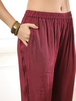 Thumbnail for Yufta Burgundy Gajji Silk Kurta Dupatta Pant Set - Distacart