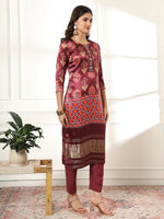 Thumbnail for Yufta Burgundy Gajji Silk Kurta Dupatta Pant Set - Distacart