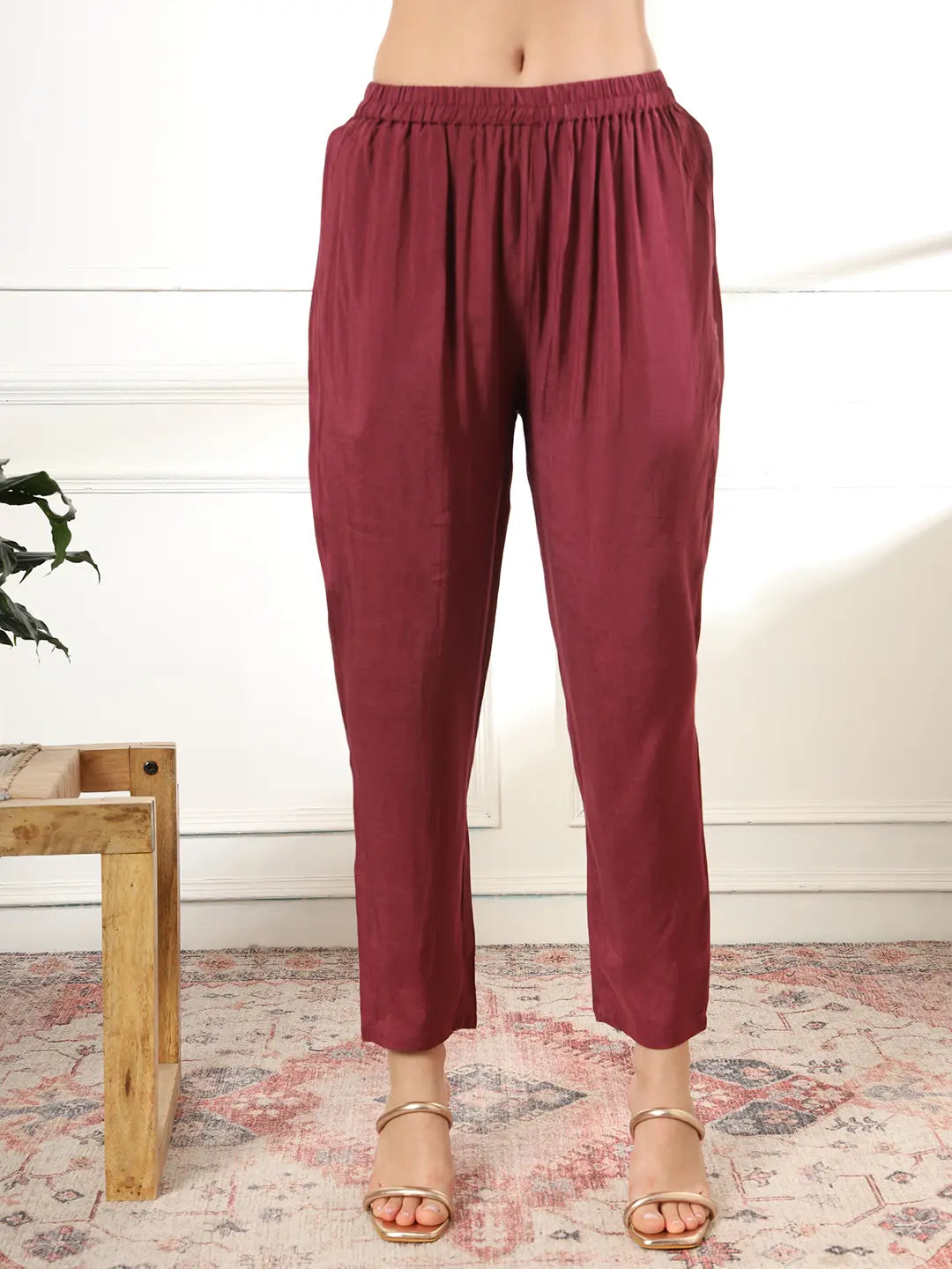 Yufta Burgundy Gajji Silk Kurta Dupatta Pant Set - Distacart