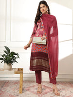 Thumbnail for Yufta Burgundy Gajji Silk Kurta Dupatta Pant Set - Distacart