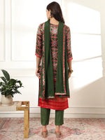 Thumbnail for Yufta Green Gajji Silk Ethnic Motifs Kurta Dupatta Pant Set