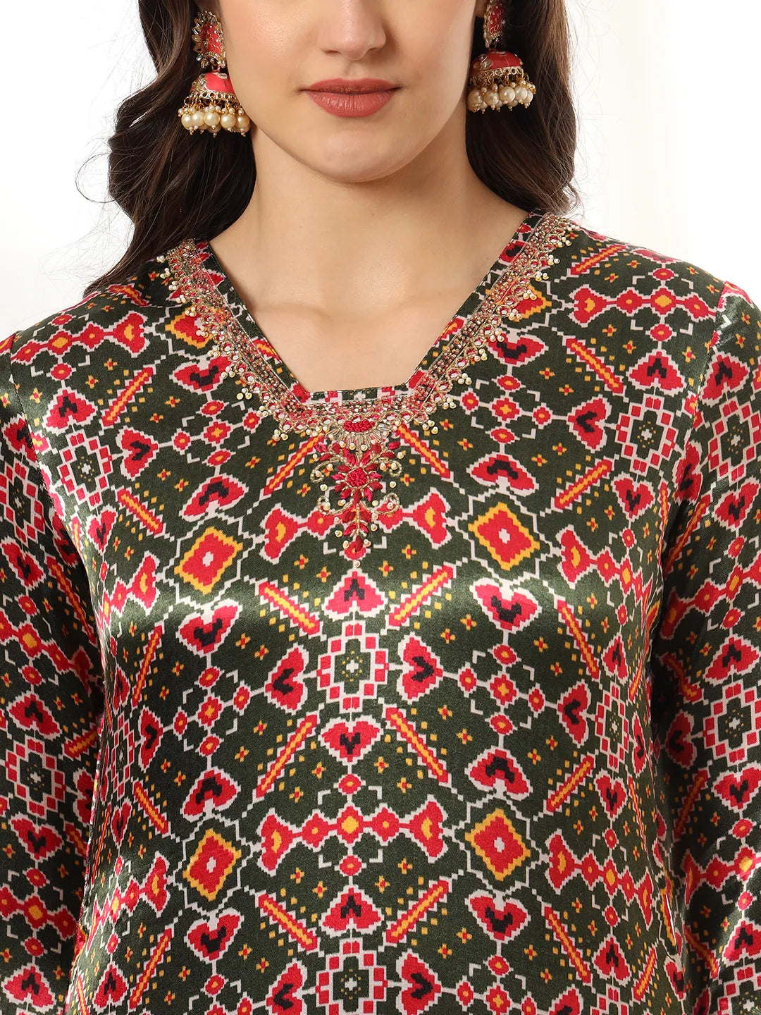 Yufta Green Gajji Silk Ethnic Motifs Kurta Dupatta Pant Set