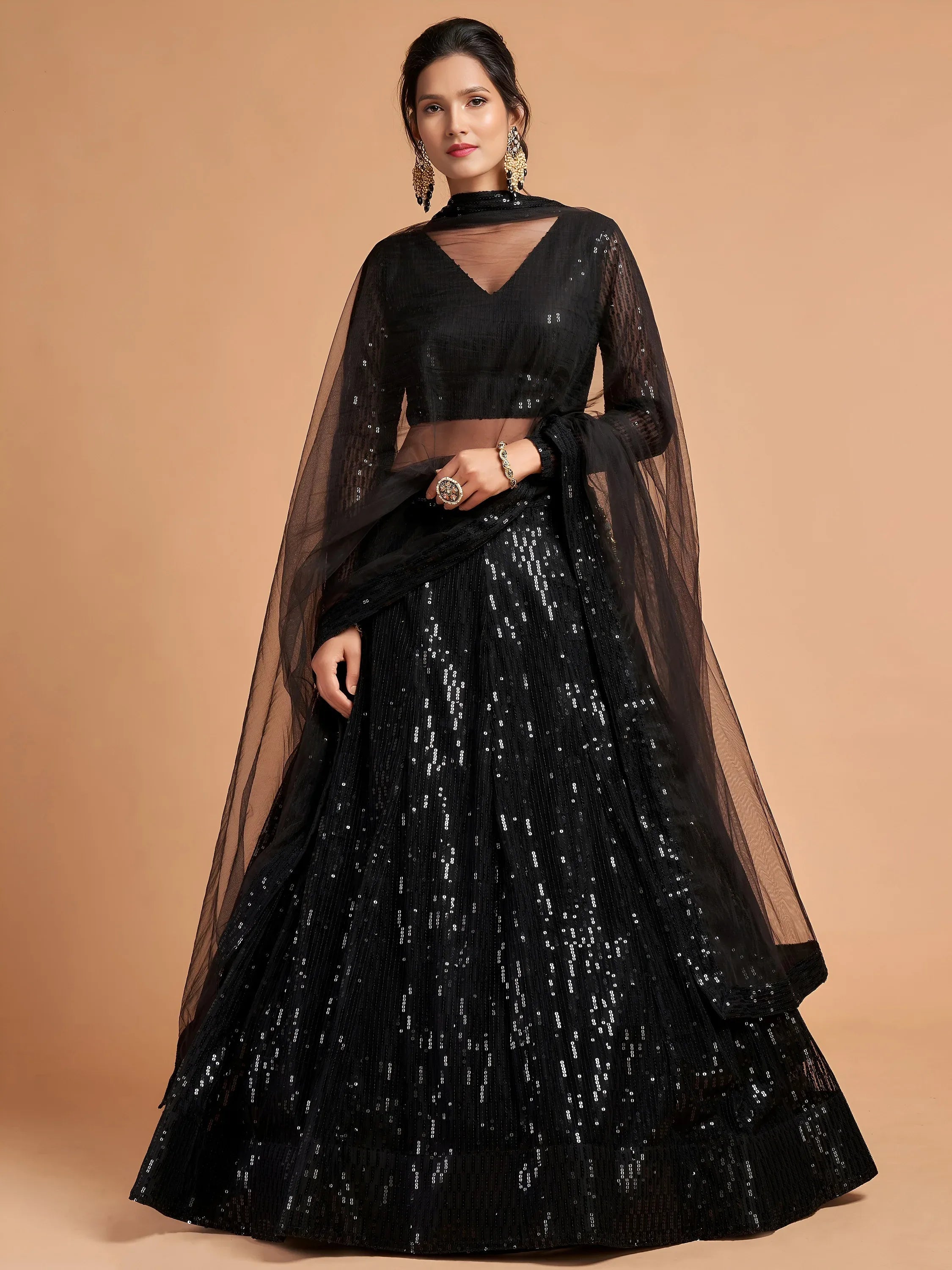 Tulsi Art Stunning Black Thread Embroidered Net Party Wear Lehenga Choli