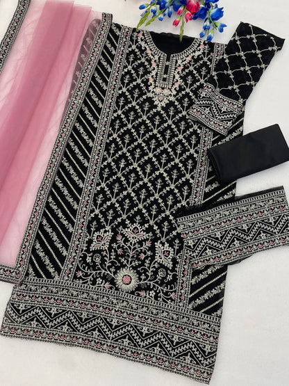 Anaita Maroon Georgette Semi Stitched Suit with Embroidery Coding & Sequence Work - Dista