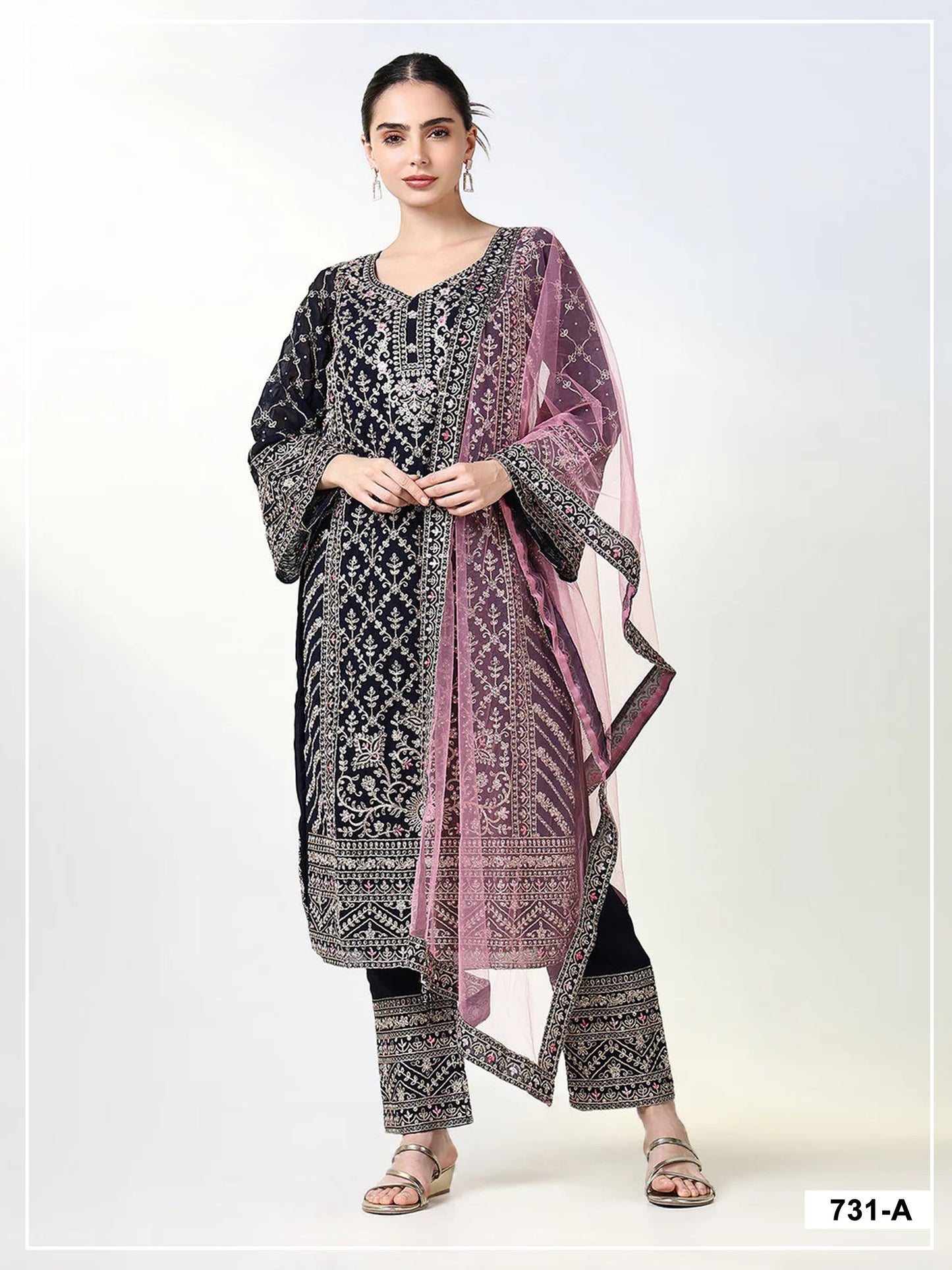Anaita Maroon Georgette Semi Stitched Suit with Embroidery Coding & Sequence Work - Dista