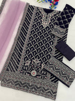 Thumbnail for Anaita Purple Georgette Semi Stitched Suit with Embroidery Coding & Sequence Work - Dista