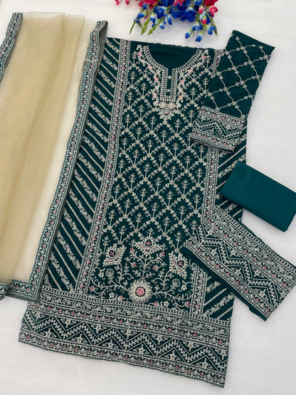 Anaita D Green Georgette Semi Stitched Suit with Embroidery Coding & Sequence Work - Dista