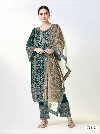 Anaita D Green Georgette Semi Stitched Suit with Embroidery Coding & Sequence Work - Dista