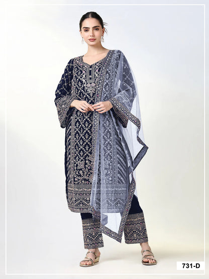 Anaita Navy Georgette Semi Stitched Suit with Embroidery Coding & Sequence Work - Dista