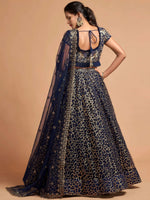 Thumbnail for Tulsi Art Navy Blue Thread Embroidered Net Wedding Wear Lehenga Choli