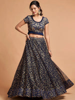 Thumbnail for Tulsi Art Navy Blue Thread Embroidered Net Wedding Wear Lehenga Choli