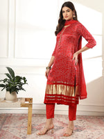 Thumbnail for Yufta Maroon Gajji Silk Bandhani embroidered Kurta with Trousers with dupatta Set