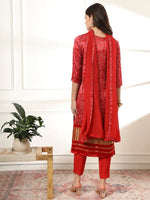 Thumbnail for Yufta Maroon Gajji Silk Bandhani embroidered Kurta with Trousers with dupatta Set
