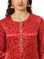 Thumbnail for Yufta Maroon Gajji Silk Bandhani embroidered Kurta with Trousers with dupatta Set