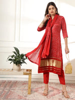Thumbnail for Yufta Maroon Gajji Silk Bandhani embroidered Kurta with Trousers with dupatta Set
