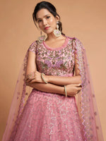 Thumbnail for Tulsi Art Blush Pink Dori Thread Embroidered Net Wedding Lehenga Choli