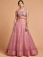 Thumbnail for Tulsi Art Blush Pink Dori Thread Embroidered Net Wedding Lehenga Choli