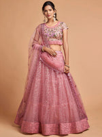 Thumbnail for Tulsi Art Blush Pink Dori Thread Embroidered Net Wedding Lehenga Choli