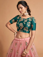 Thumbnail for Tulsi Art Peach Thread Embroidered Net Party Wear Lehenga Choli