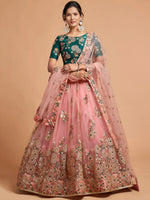 Thumbnail for Tulsi Art Peach Thread Embroidered Net Party Wear Lehenga Choli